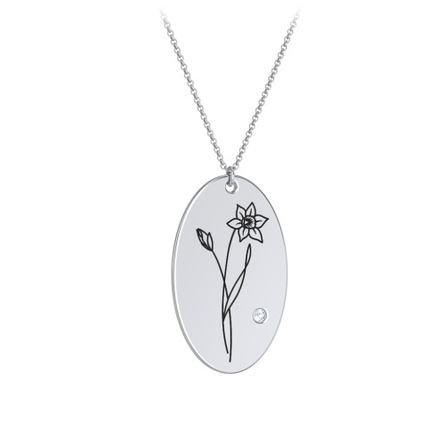 March Birth Flower Disc Necklace with Gemstone