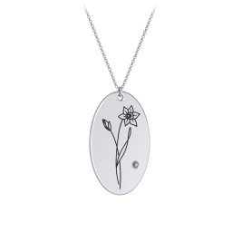 March Birth Flower Disc Necklace with Gemstone in 925 Sterling Silver with Smokey Quartz