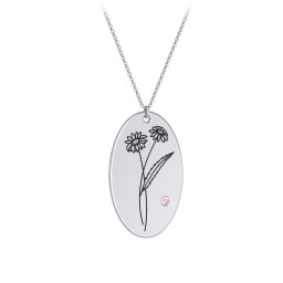 April Birth Flower Disc Necklace with Gemstone in 925 Sterling Silver with Pink Tourmaline