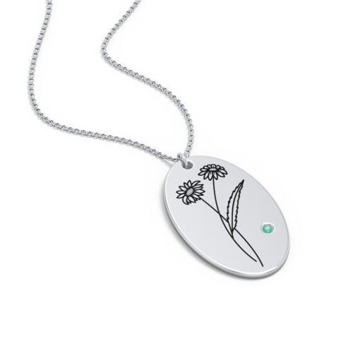 April Birth Flower Disc Necklace with Gemstone – Sterling Silver with Emerald