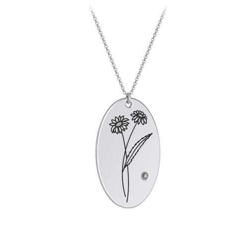 April Birth Flower Disc Necklace with Gemstone – Sterling Silver with Smokey Quartz
