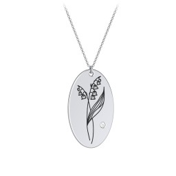 May Birth Flower Disc Necklace with Gemstone in 925 Sterling Silver with Diamond