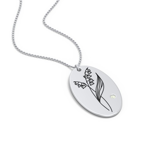 May Birth Flower Disc Necklace with Gemstone – Sterling Silver with Peridot