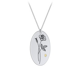 June Birth Flower Disc Necklace with Gemstone in 925 Sterling Silver with Citrine