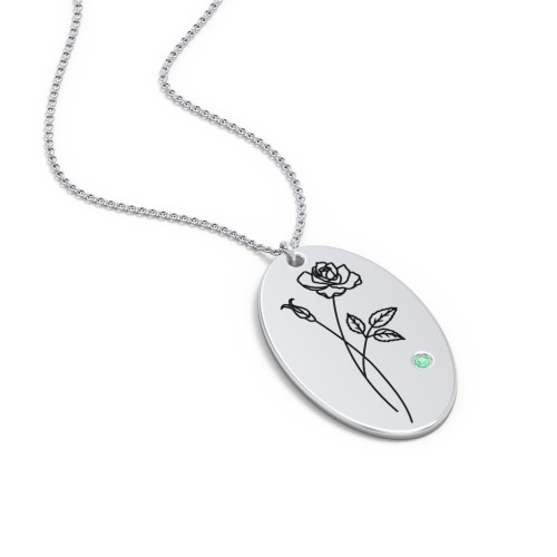 June Birth Flower Disc Necklace with Gemstone – Sterling Silver with Emerald