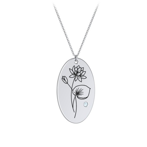 July Birth Flower Disc Necklace with Gemstone – Sterling Silver with Blue Topaz