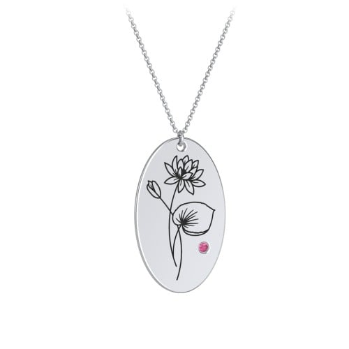 July Birth Flower Disc Necklace with Gemstone