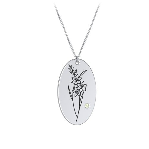 August Birth Flower Disc Necklace with Gemstone