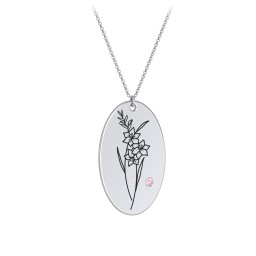 August Birth Flower Disc Necklace with Gemstone in 925 Sterling Silver with Pink Tourmaline