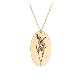 August Birth Flower Disc Necklace with Gemstone in 10K Solid Yellow Gold with Peridot