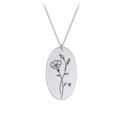 September Birth Flower Disc Necklace with Gemstone