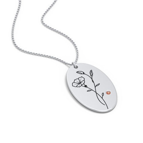 September Birth Flower Disc Necklace with Gemstone – Sterling Silver with Garnet