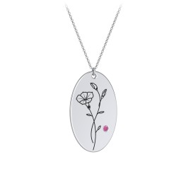 September Birth Flower Disc Necklace with Gemstone in 925 Sterling Silver with Ruby