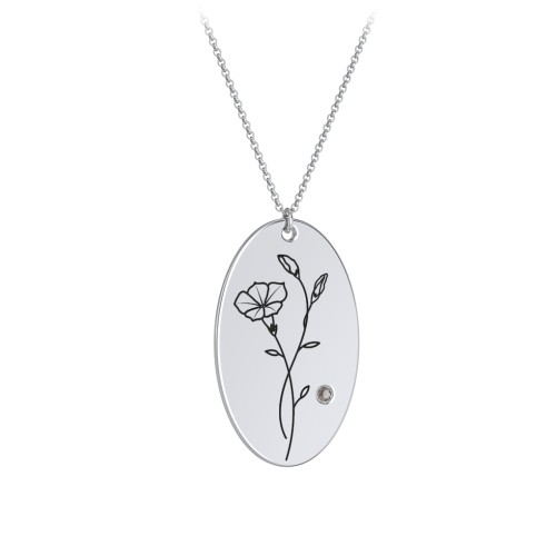 September Birth Flower Disc Necklace with Gemstone – Sterling Silver with Smokey Quartz