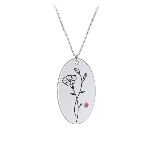 September Birth Flower Disc Necklace with Gemstone – Sterling Silver with Ruby