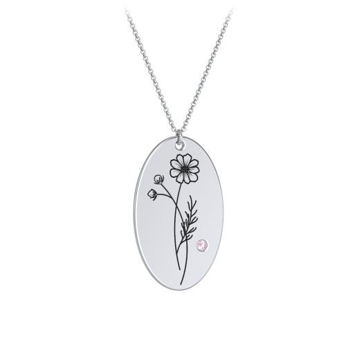 October Birth Flower Disc Necklace with Gemstone