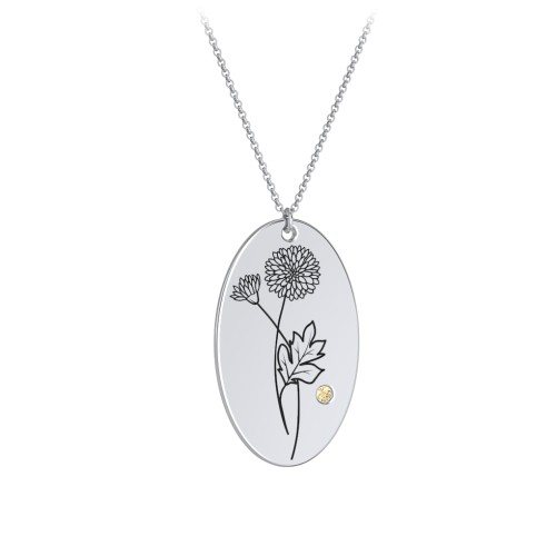 November Birth Flower Disc Necklace with Gemstone