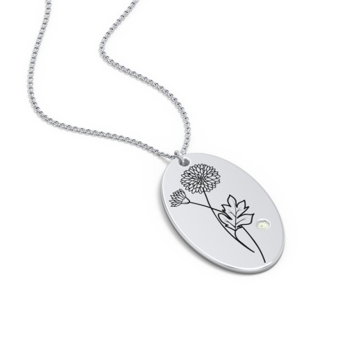 November Birth Flower Disc Necklace with Gemstone – Sterling Silver with Peridot