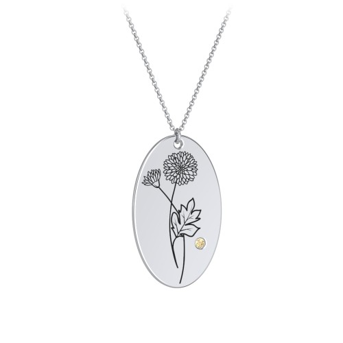 November Birth Flower Disc Necklace with Gemstone – Sterling Silver with Citrine