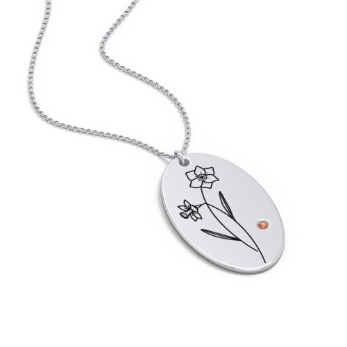 December Birth Flower Disc Necklace with Gemstone – Sterling Silver with Garnet