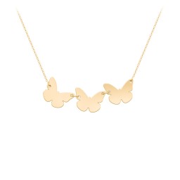 Engravable 3 Butterfly Charms Necklace in 10K Solid Yellow Gold