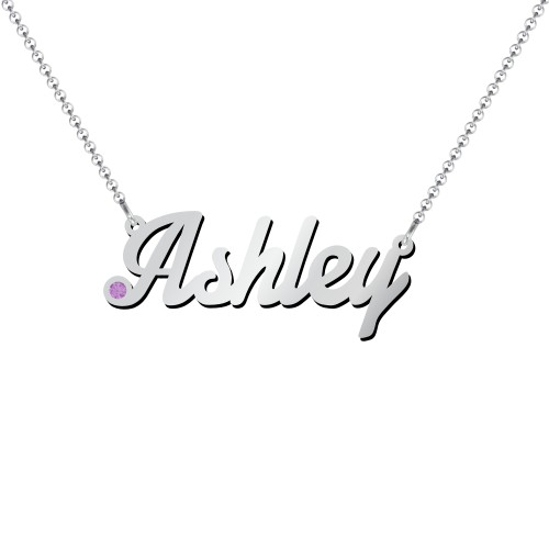 Personalized Birthstone Name Necklace – Sterling Silver with Amethyst
