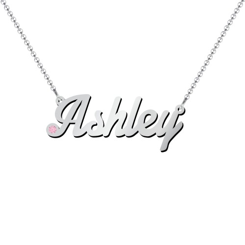 Personalized Birthstone Name Necklace – Sterling Silver with Pink Tourmaline