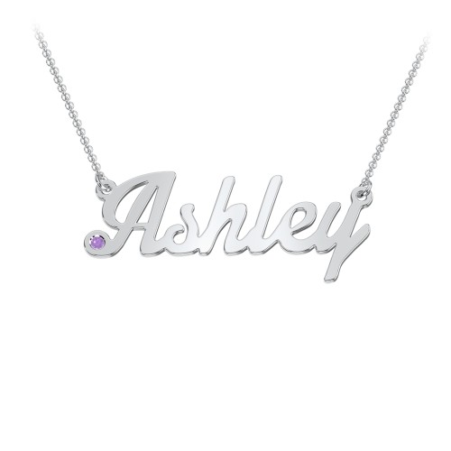 Personalized Birthstone Name Necklace – Sterling Silver with Amethyst