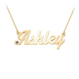 Personalized Birthstone Name Necklace in 18K Gold Plated Silver with Blue Sapphire