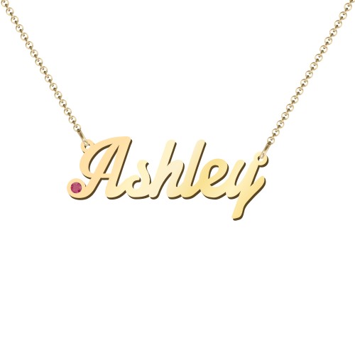 Personalized Birthstone Name Necklace – 18K Gold Plated Silver with Ruby