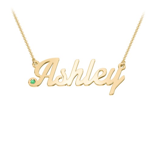 Personalized Birthstone Name Necklace – 18K Gold Plated Silver with Emerald