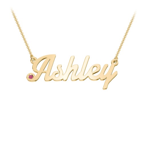 Personalized Birthstone Name Necklace – 18K Gold Plated Silver with Ruby