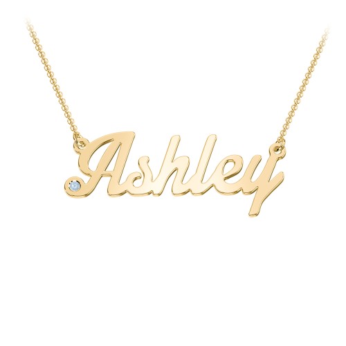 Personalized Birthstone Name Necklace – 18K Gold Plated Silver with Blue Topaz