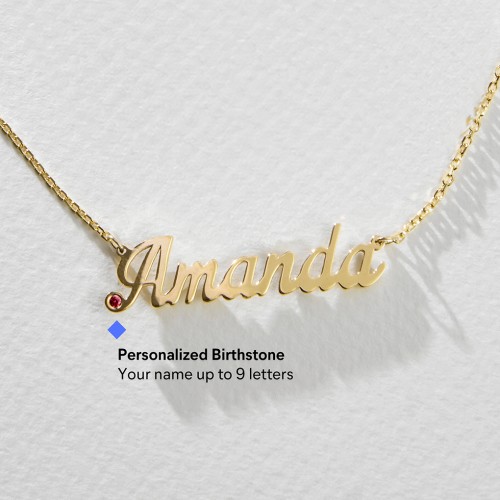 Personalized Birthstone Name Necklace – Sterling Silver with Amethyst