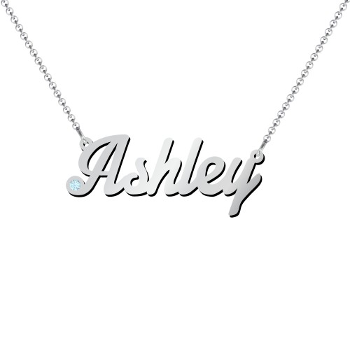 Personalized Birthstone Name Necklace – Sterling Silver with Blue Topaz