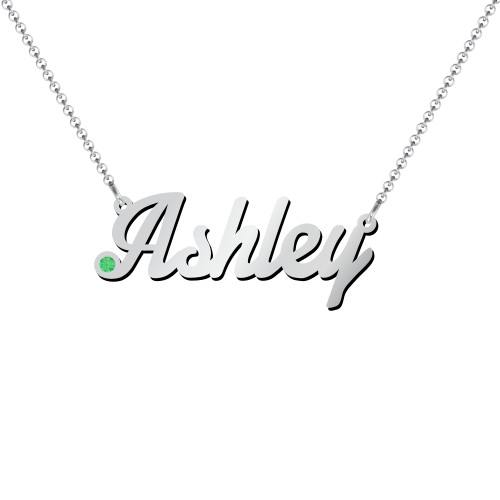 Personalized Birthstone Name Necklace – Sterling Silver with Emerald
