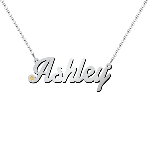 Personalized Birthstone Name Necklace – Sterling Silver with Citrine