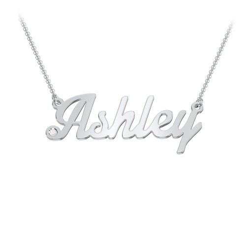 Personalized Birthstone Name Necklace – Sterling Silver with Cubic Zirconia