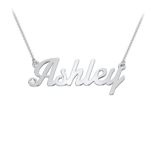 Personalized Birthstone Name Necklace – Sterling Silver with Diamond