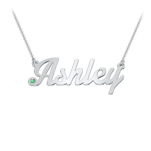 Personalized Birthstone Name Necklace – Sterling Silver with Emerald