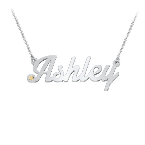 Personalized Birthstone Name Necklace – Sterling Silver with Citrine