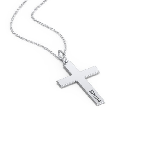 Classic Engravable Cross Necklace – Sterling Silver