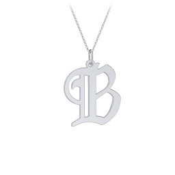 Gothic Initial Pendant Necklace - B in 925 Sterling Silver