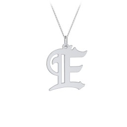 Gothic Initial Pendant Necklace - E in 925 Sterling Silver