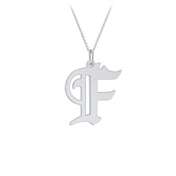 Gothic Initial Pendant Necklace - F in 925 Sterling Silver