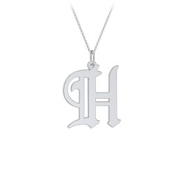 Gothic Initial Pendant Necklace - H in 925 Sterling Silver