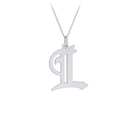Gothic Initial Pendant Necklace - L in 925 Sterling Silver