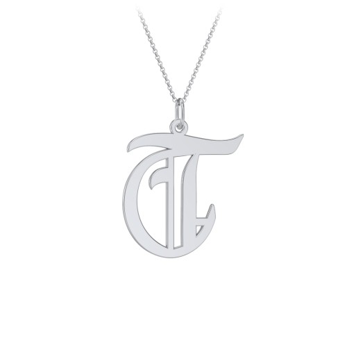 Gothic Initial Pendant Necklace - T – Sterling Silver