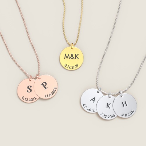 Initial and Date Engravable Disc Necklace - 2 – Sterling Silver