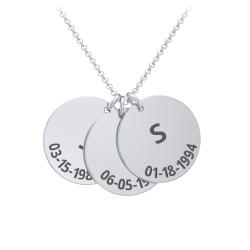 Initial and Date Engravable Disc Necklace - 3 – Sterling Silver